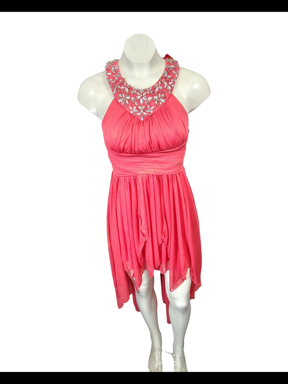 My Michelle Pink Embellished Halter High-Low Dress Y2k